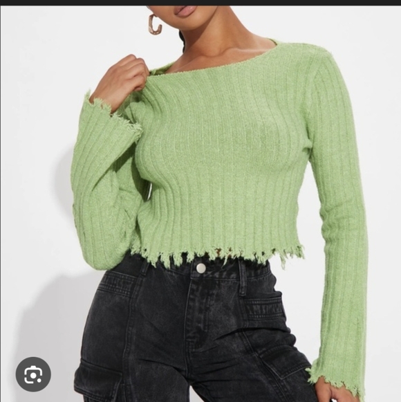 Fashion Nova Sweaters - Fashion Nova Lime Off-the-Shoulder Sweater